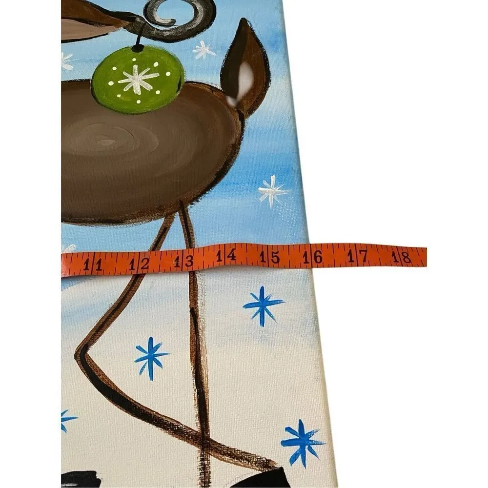 Handpainted Reindeer Christmas Canvas Painting Ornaments Xmas